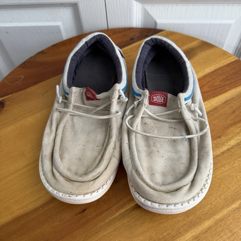 Hey Dude Wally Letterman Jacket Slip On Shoes Boys Size 4 Travel Lightweight